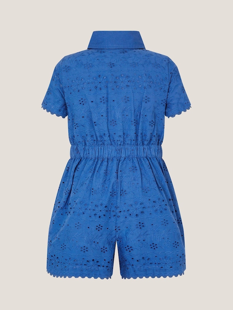 Monsoon Blue Short Sleeve Broderie Playsuit - Image 2 of 3