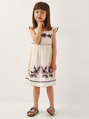 Monsoon Natural Floral Print Cornelli Embroidered Dress - Image 1 of 4