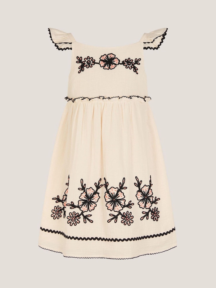 Monsoon Natural Floral Print Cornelli Embroidered Dress - Image 2 of 4