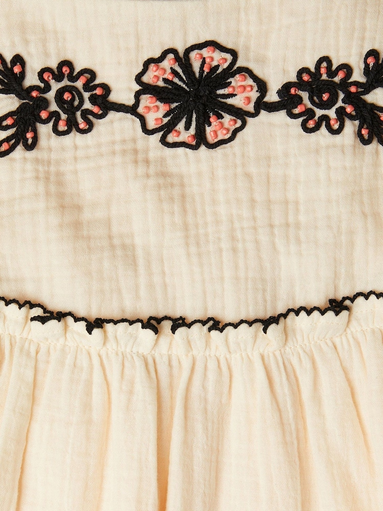 Monsoon Natural Floral Print Cornelli Embroidered Dress - Image 4 of 4