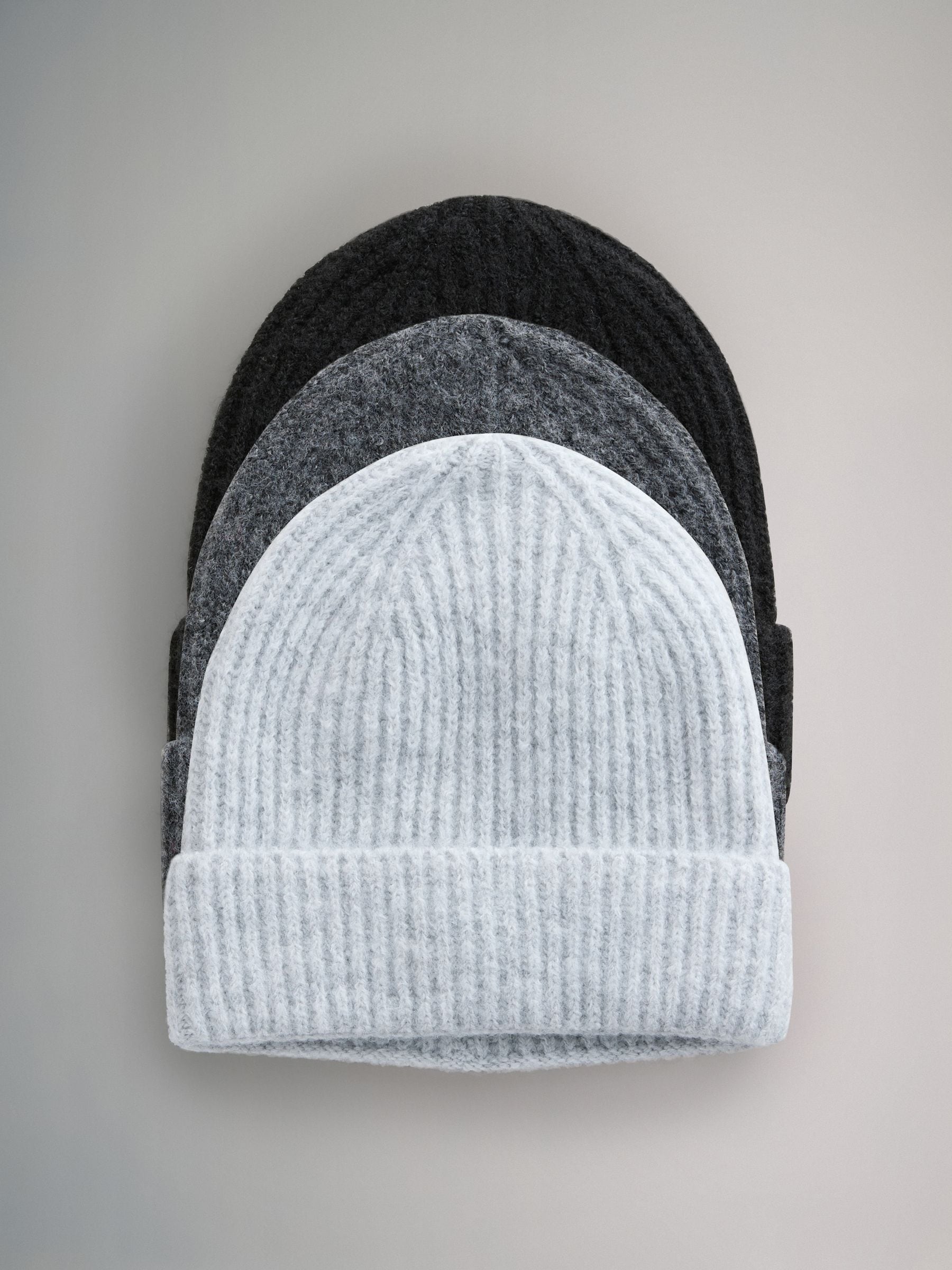 Buy The Set 3 Pack Beanies Black/Grey Marl/Charcoal Grey from Next USA