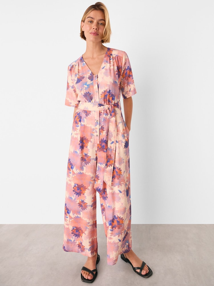 Whistles Pink Floral Button Front Jumpsuit - Image 1 of 5