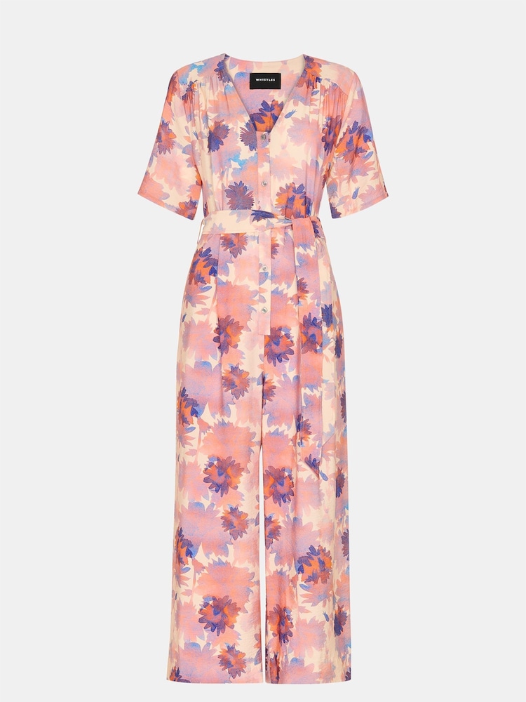 Whistles Pink Floral Button Front Jumpsuit - Image 5 of 5