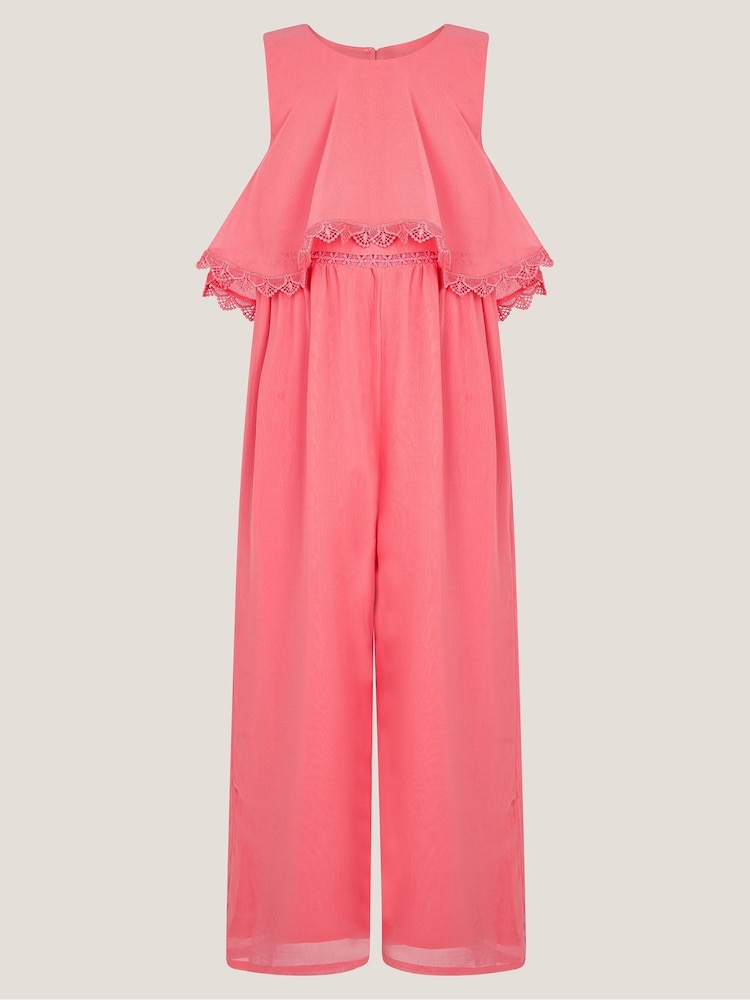 Monsoon Pink Leia Lace Trim Tier Playsuit - Image 1 of 3