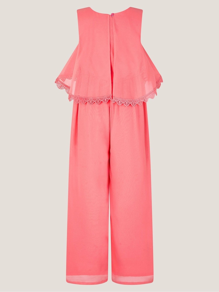 Monsoon Pink Leia Lace Trim Tier Playsuit - Image 2 of 3