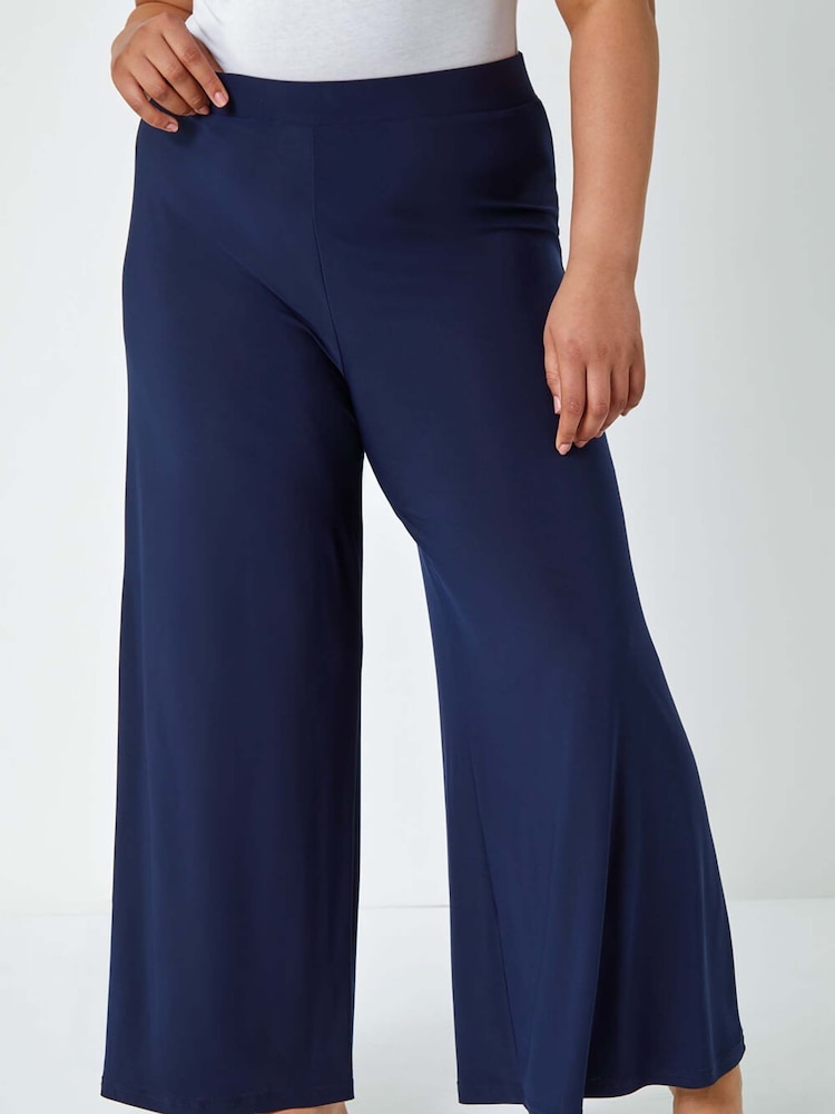 Roman Blue Curve Elastic Waist Wide Leg Trousers - Image 1 of 5
