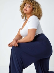 Roman Blue Curve Elastic Waist Wide Leg Trousers - Image 3 of 5