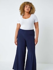 Roman Blue Curve Elastic Waist Wide Leg Trousers - Image 4 of 5