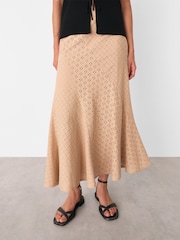 Whistles Brown Cotton Broderie Midi Skirt - Image 1 of 5
