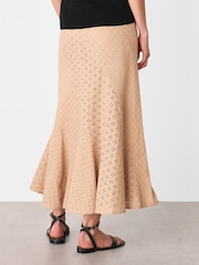 Whistles Brown Cotton Broderie Midi Skirt - Image 2 of 5