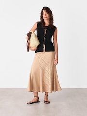 Whistles Brown Cotton Broderie Midi Skirt - Image 3 of 5