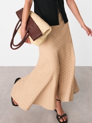 Whistles Brown Cotton Broderie Midi Skirt - Image 4 of 5