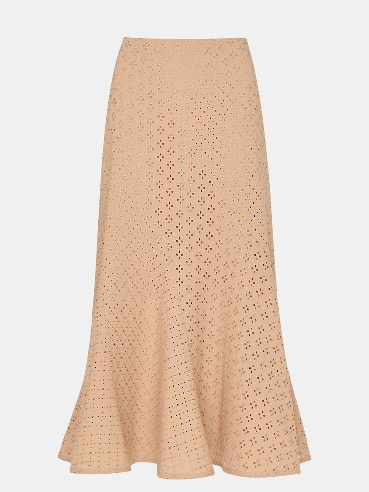 Whistles Brown Cotton Broderie Midi Skirt - Image 5 of 5
