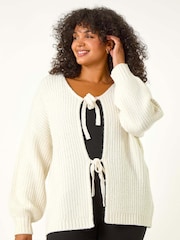Roman White Curve Bow Detail Knit Cardigan - Image 1 of 5