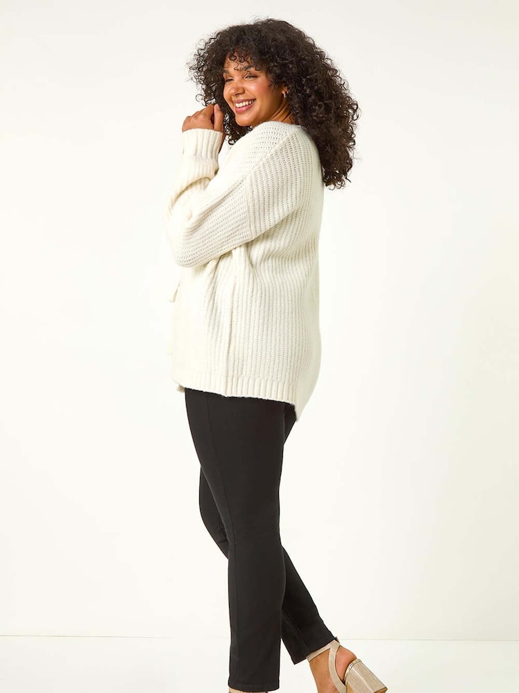 Roman White Curve Bow Detail Knit Cardigan - Image 2 of 5