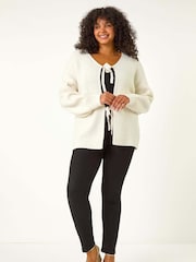 Roman White Curve Bow Detail Knit Cardigan - Image 3 of 5