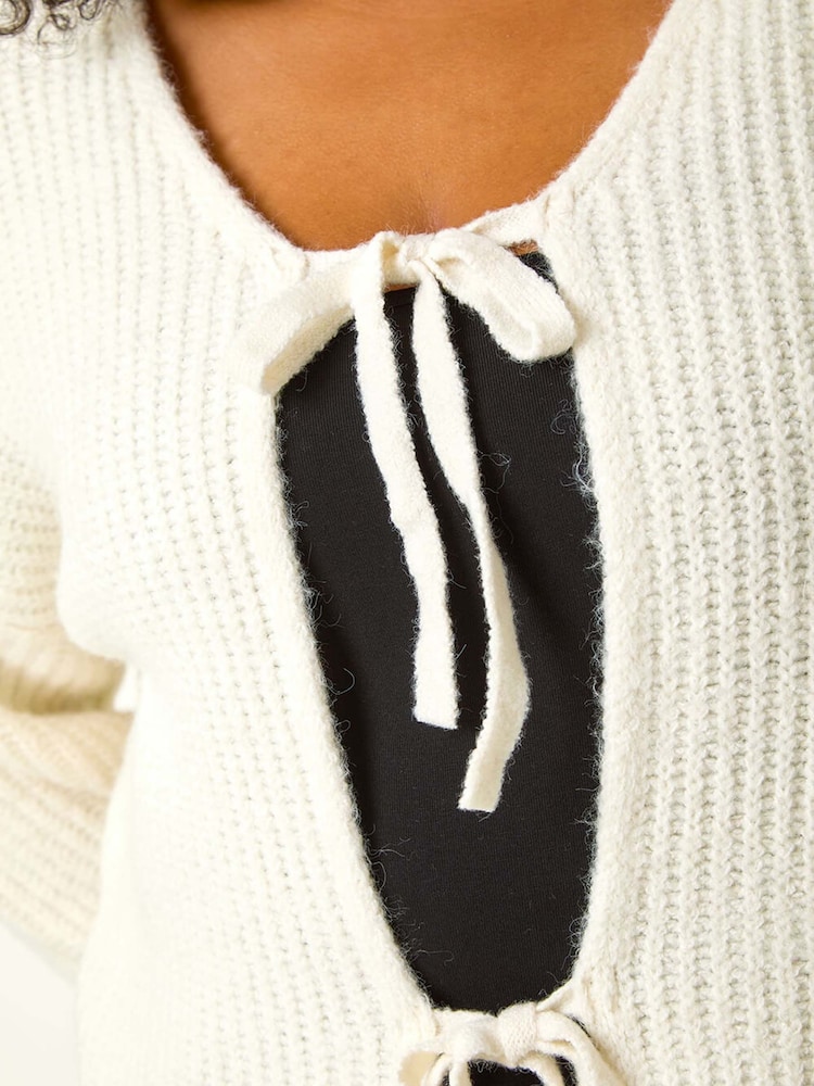 Roman White Curve Bow Detail Knit Cardigan - Image 5 of 5