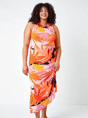 Roman Orange Curve Tropical Stretch Jersey Maxi Dress - Image 1 of 5