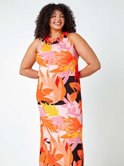 Roman Orange Curve Tropical Stretch Jersey Maxi Dress - Image 2 of 5
