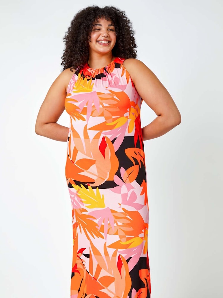 Roman Orange Curve Tropical Stretch Jersey Maxi Dress - Image 2 of 5