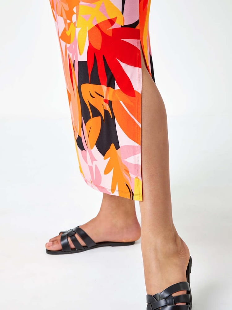 Roman Orange Curve Tropical Stretch Jersey Maxi Dress - Image 5 of 5