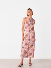 Whistles Pink Floral Print Textured Midi Dress - Image 1 of 5