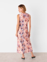 Whistles Pink Floral Print Textured Midi Dress - Image 2 of 5