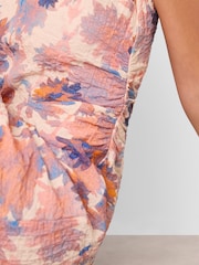 Whistles Pink Floral Print Textured Midi Dress - Image 4 of 5