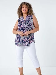 Roman Curve Textured Floral Print V-Neck Blouse - Image 2 of 5
