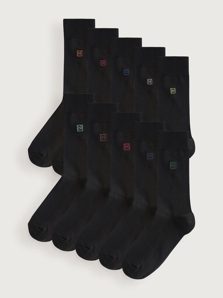Black Orange/Green/Red Logo 10 Pack Embroidered Lasting Fresh Socks - Image 1 of 14 Black Orange/Green/Red Logo 10 Pack Embroidered Lasting Fresh Socks - Image 1 of 14