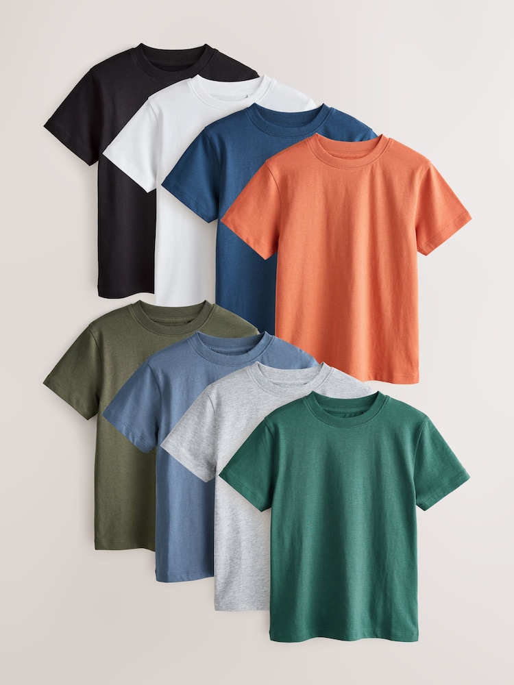 Black/Green/Blue/White/Rust/Grey - Pack de 8 camisetas de manga corta (3-16 años) - Imagen 1 de 12