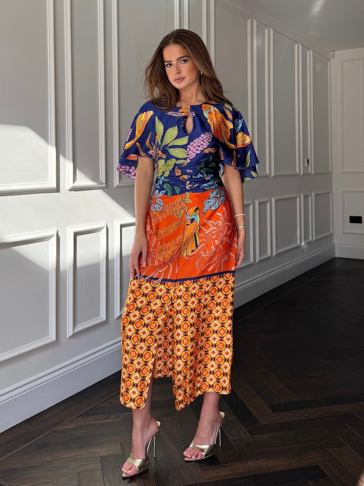 Girl In Mind Blue Havanaa Orange Multi Midi Dress - Image 2 of 4