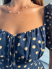 Girl In Mind Blue Jemima Square Neck Polka Dot Midi Dress - Image 6 of 6