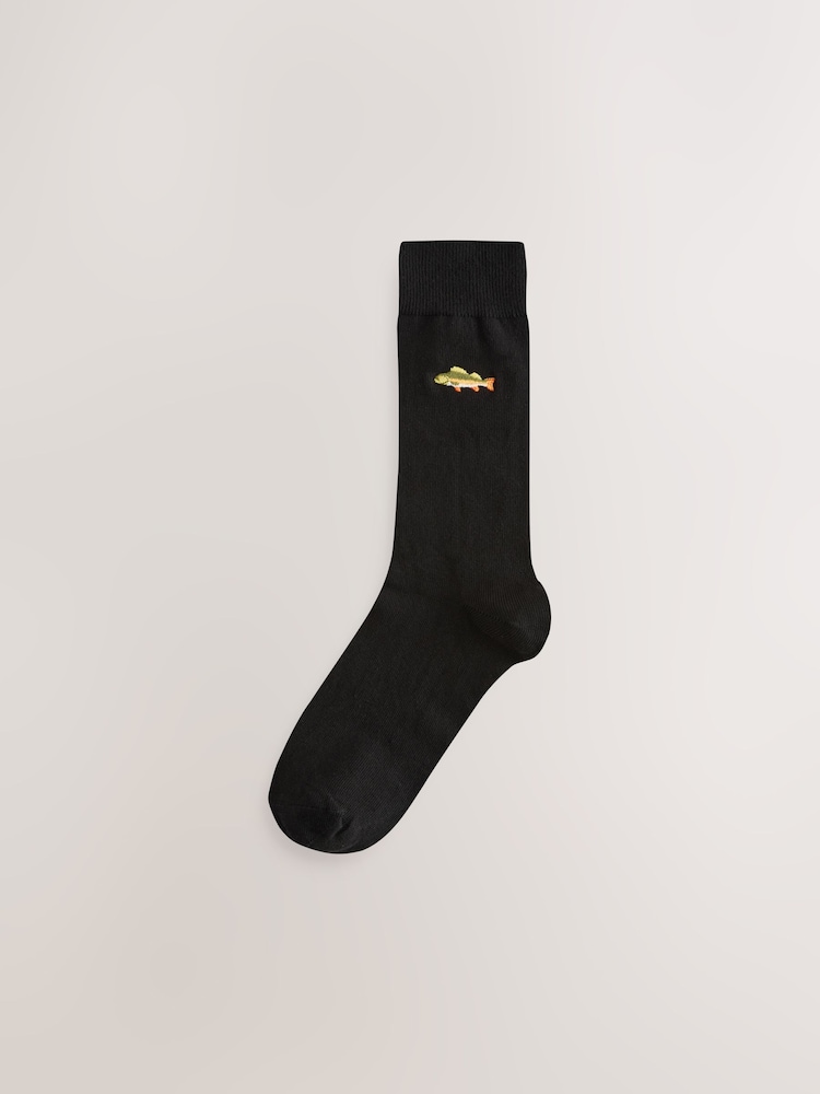 Black Fish Fun Embroidered Socks 8 Pack - Image 11 of 11