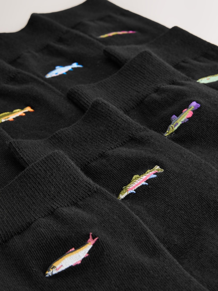 Black Fish Fun Embroidered Socks 8 Pack - Image 2 of 11