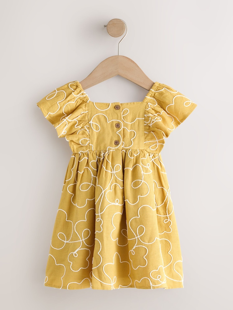 Girls Next Ochre Yellow Embroidered Angel Sleeve Dress (3mths-8yrs) 5 - 6 Years