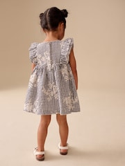 Black/White Gingham Embroidered Frill Sleeve Dress (3mths-8yrs) - Image 3 of 3