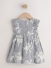 黑色/白色格紋棉布刺繡 - 38荷葉邊袖洋裝（0個月-1歲） - 圖片 5，共 7