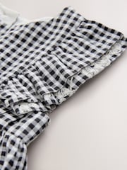 黑色/白色格紋棉布刺繡 - 38荷葉邊袖洋裝（0個月-1歲） - 圖片 6，共 7