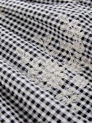 黑色/白色格紋棉布刺繡 - 38荷葉邊袖洋裝（0個月-1歲） - 圖片 7，共 7
