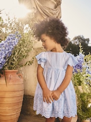 Blue Embroidered Angel Sleeve Dress (3mths-8yrs) - Image 1 of 10