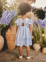 Blue Embroidered Angel Sleeve Dress (3mths-8yrs) - Image 3 of 10
