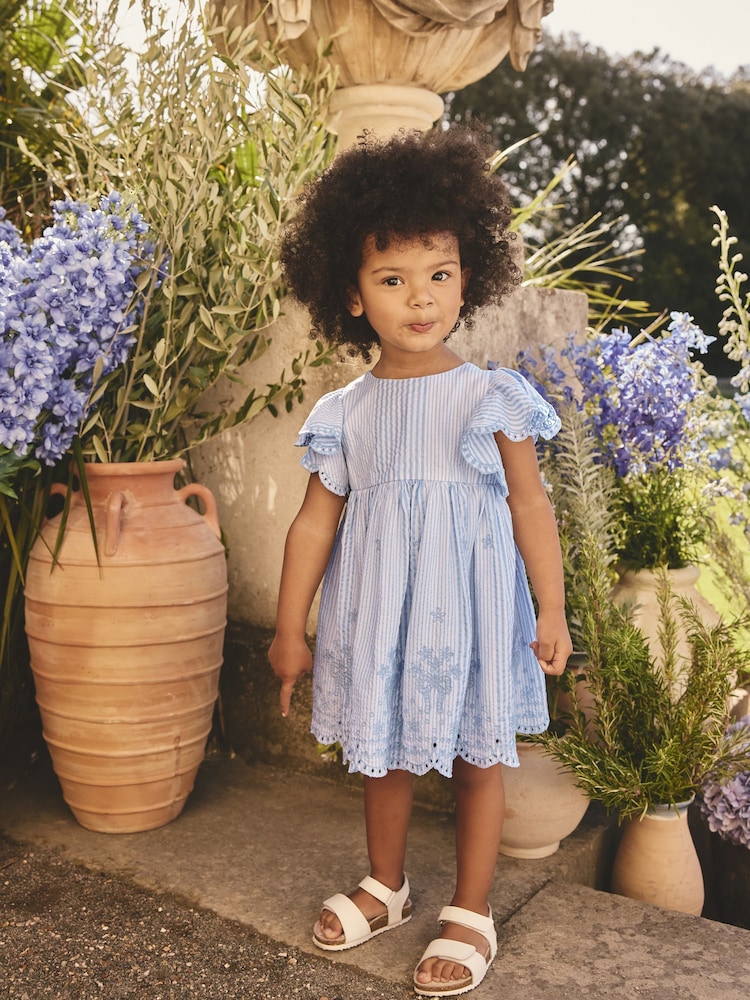 blue and brown toddler dress Chocolate Brown Sleeve and Neck Gathered Dress Cotton Girls Dress
