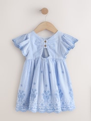 Blue Embroidered Angel Sleeve Dress (3mths-8yrs) - Image 6 of 10