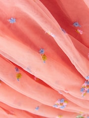 Peach Pink Embroidered Mesh Dress (3mths-8yrs) - Image 6 of 7