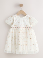 Ivory Embroidered Mesh Dress (3mths-8yrs) - Image 4 of 7