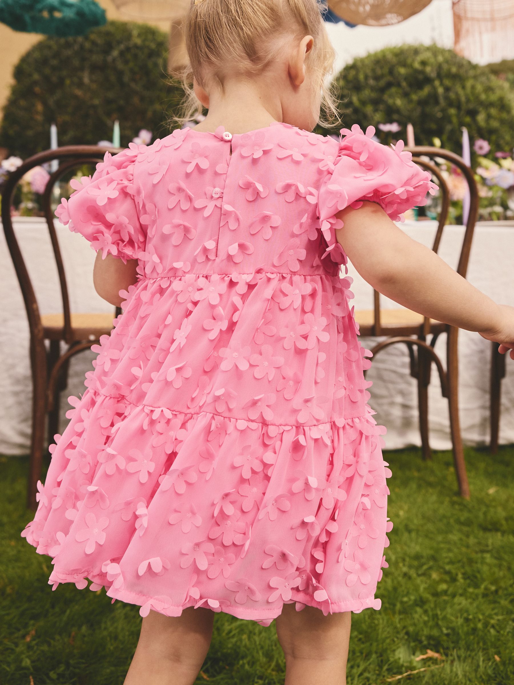 Buy Bright Pink Short Sleeve 3D Flowers Dress (3mths-8yrs) from Next USA