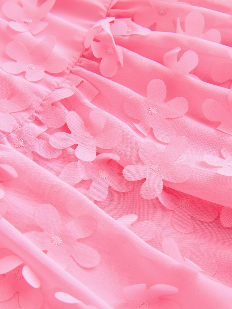 Bright Pink Short Sleeve 3D Flowers Dress (3mths-8yrs) - Image 1 of 1