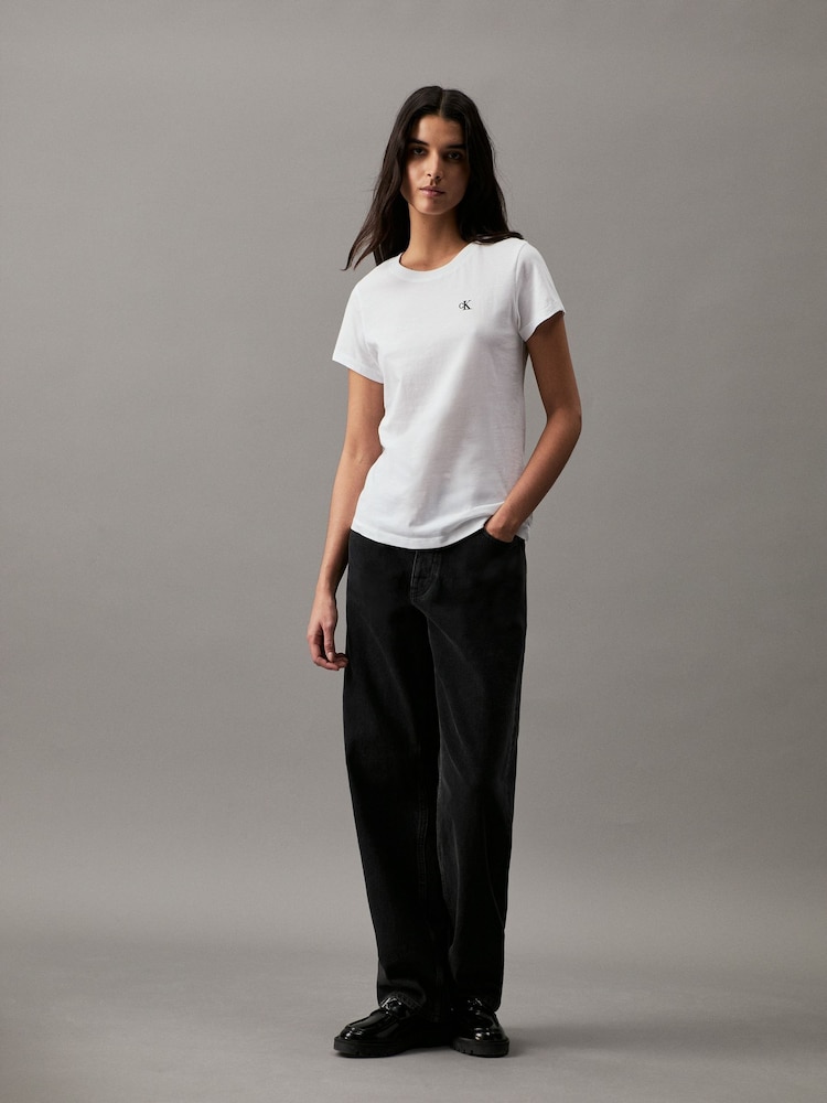 Branco - Camiseta Calvin Klein Slim de algodão - Imagem 2 de 5