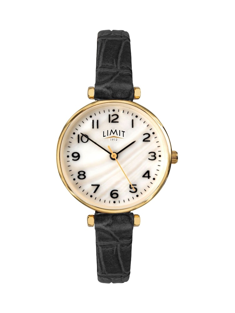 Limit  30mm Womens Round Gold Analogue Watch with Black Strap - Image 1 of 4